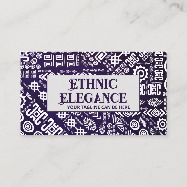 Carte De Visite Ornement ethnique Motif blanc sur violet (Devant)