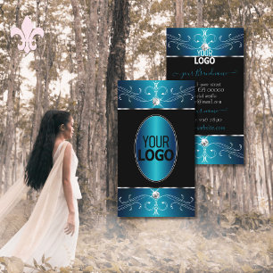 Carte De Visite Ornement noir Turquoise bleu de luxe avec logo