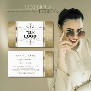 Carte De Visite Ornements blancs et or Parties scintillant d'or av