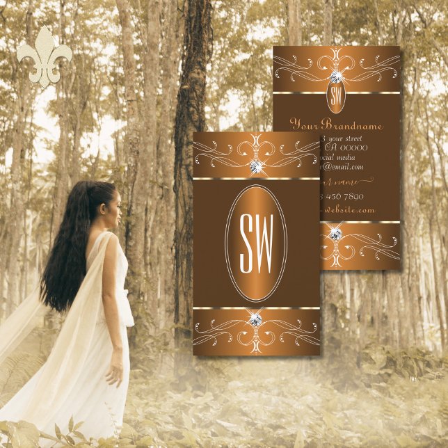 Carte De Visite Ornements Ornat Ornat Brown glamour Initiales (Créateur téléchargé)