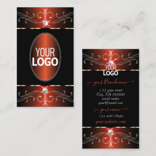Carte De Visite Ornements ornés d'orange noir élégant avec logo
