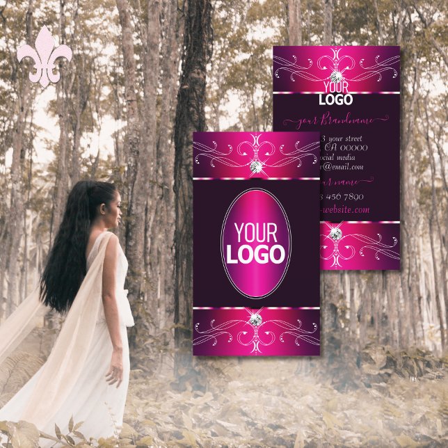 Carte De Visite Ornements rose violet bordeaux Ornat Ajouter Logo  (Créateur téléchargé)