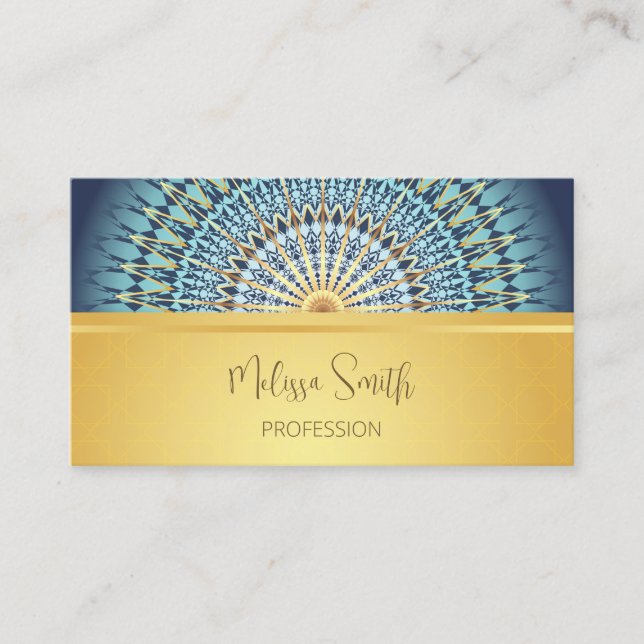 Carte De Visite OU code | Gold Blue Mandala Motif (Devant)