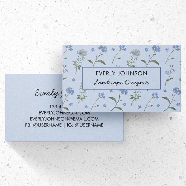 Carte De Visite Oubliez-moi pas Aquarelle Florale Bleue (Front and Back)