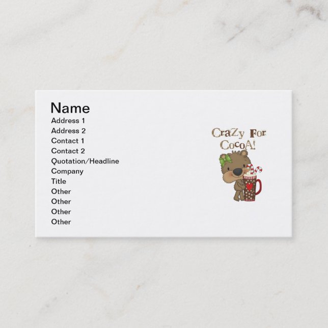 Carte De Visite Ours de fille fou pour le cacao (Devant)