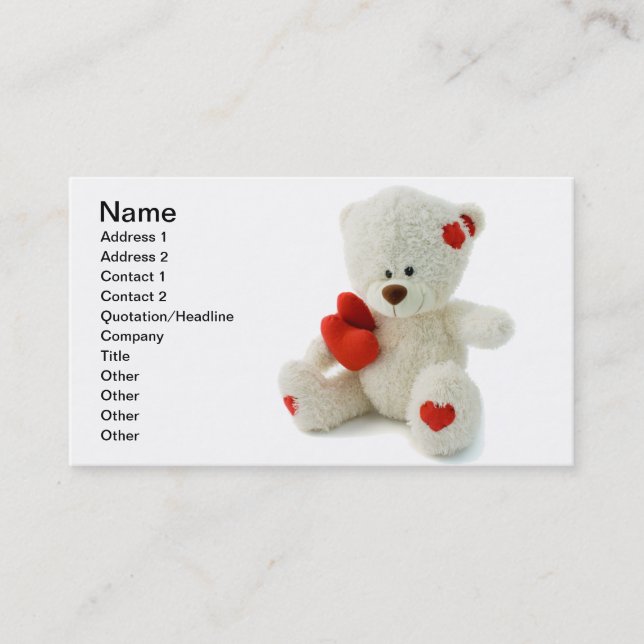 Carte De Visite Ours de nounours blanc tenant un coeur rouge (Devant)