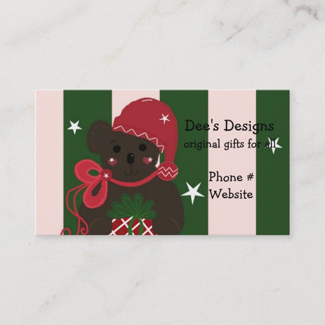 Carte De Visite Ours en peluche de vacances sur fond rayé (Devant)