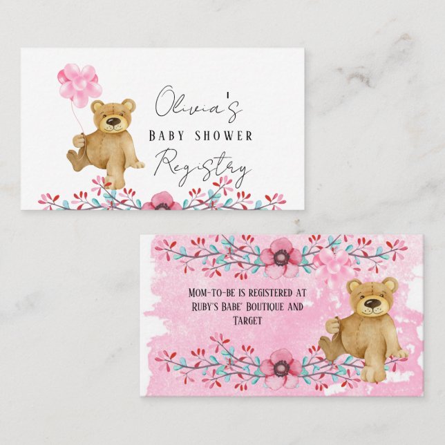 Carte De Visite Ours En Teddy Cute Dans Le Registre Baby shower De (Devant / Derrière)