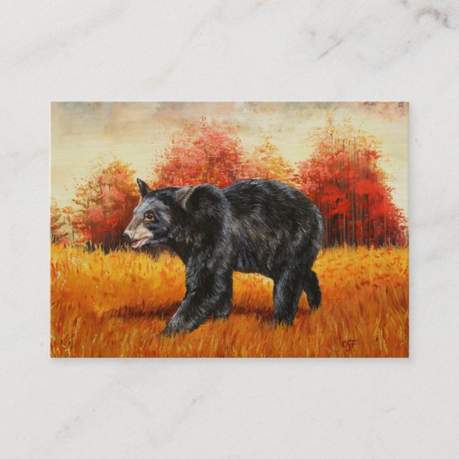 Carte De Visite Ours noir en forêt d'automne (Devant)