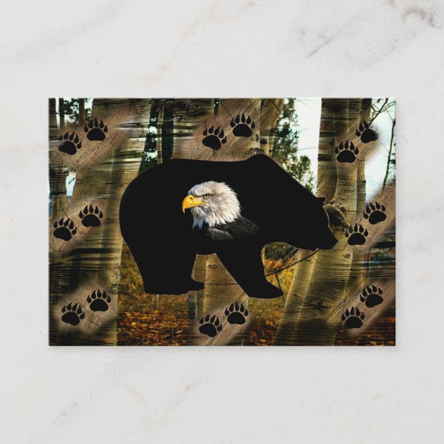 Carte De Visite Ours Noir Ourson Aigle Ours Empreintes de pattes W (Devant)