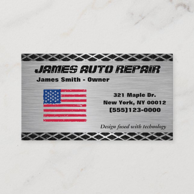 Carte De Visite Outil American Flag Metal Design Auto Réparation (Devant)