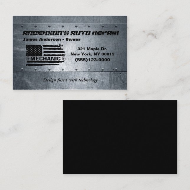 Carte De Visite Outil American Flag Metal Design Auto Réparation (Devant / Derrière)