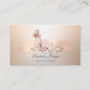 Carte De Visite Outil de boulangerie fleur rose en or pinceau trai