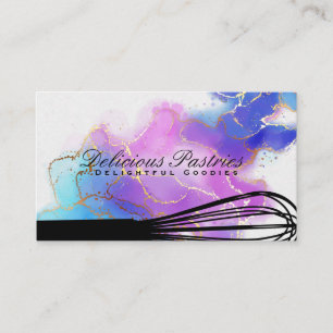 Carte De Visite Outil Whisk   Culinaire   Aquarelle Gold Foil