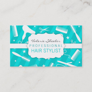 Carte De Visite Outils bleus et blancs turquoises de salon de