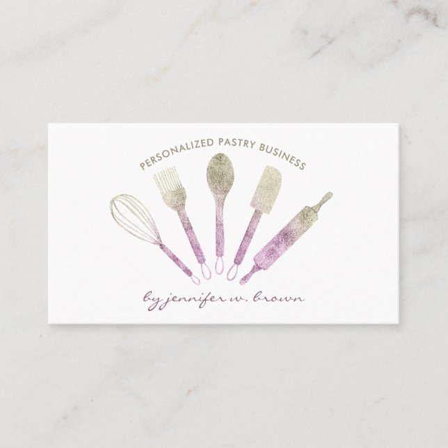 Carte De Visite Outils Chef Parties scintillant rose or Logo de la (Devant)
