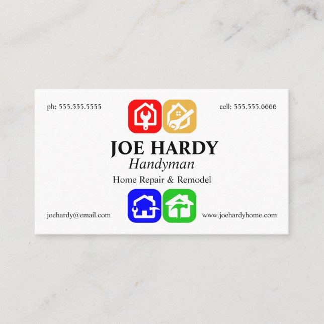 Carte De Visite Outils colorés et maisons Entrepreneur Constructeu (Devant)