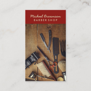 Carte De Visite Outils de barbier rasoir de style hipster rustique