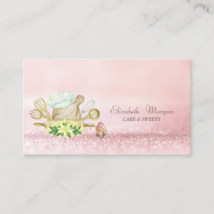 Carte De Visite Outils de boulangerie de cupcake aquarelle Bokeh m