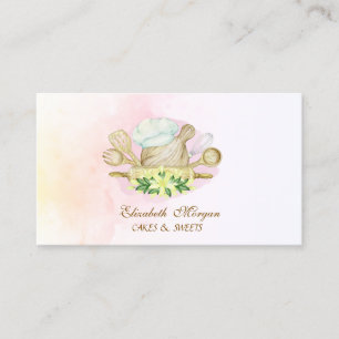 Carte De Visite Outils de boulangerie Fleurs Jaunes Aquarelle