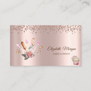 Carte De Visite Outils de boulangerie Rose Gold Diamonds,Fleur, Cu