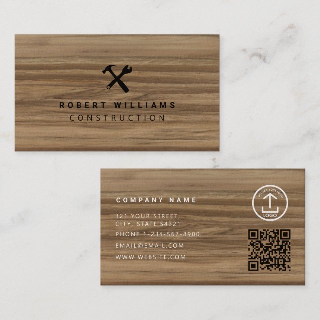 Carte De Visite Outils de bricoleur de construction Code QR Bois (Devant / Derrière)