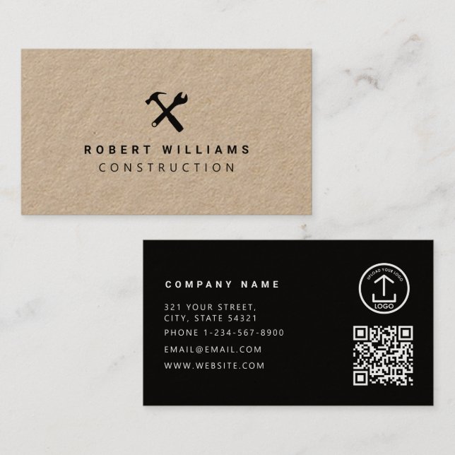 Carte De Visite Outils de bricoleur de construction Code QR Kraft  (Devant / Derrière)