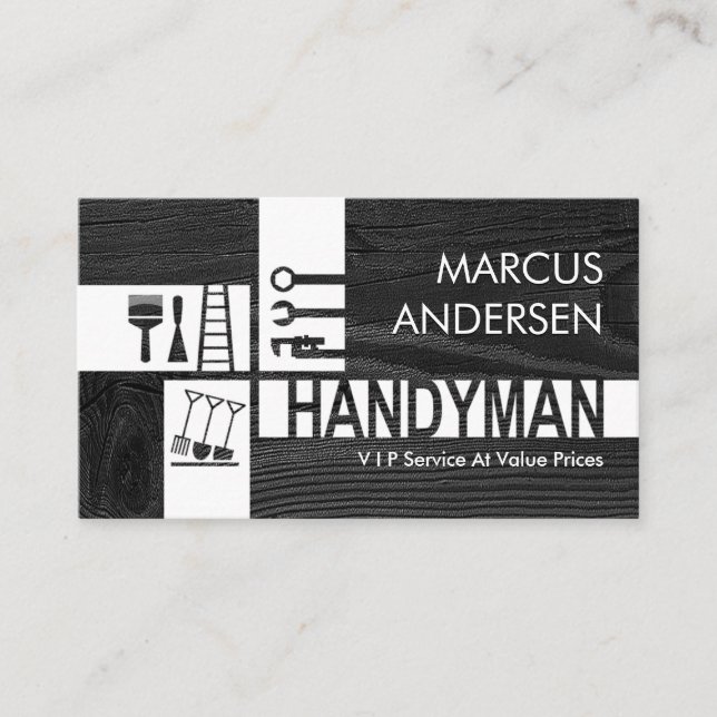 Carte De Visite Outils de bricoleur silhouette sur bois (Devant)