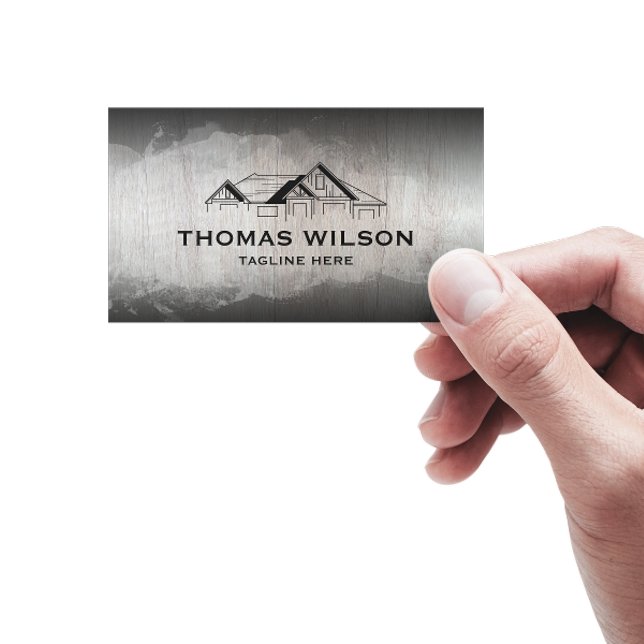 Carte De Visite Outils de charpentier bricoleur de construction mo (handyman business card with rustic wood background)
