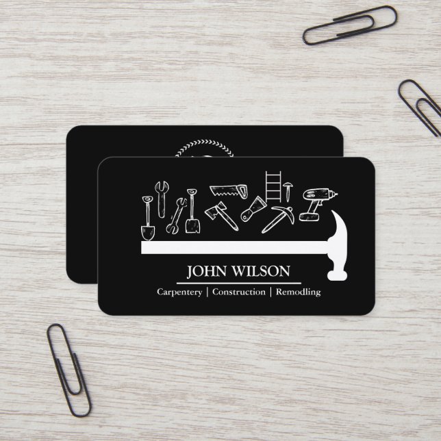 Carte De Visite Outils de charpentier constructeur professionnel m (Devant/Arrière en situation)