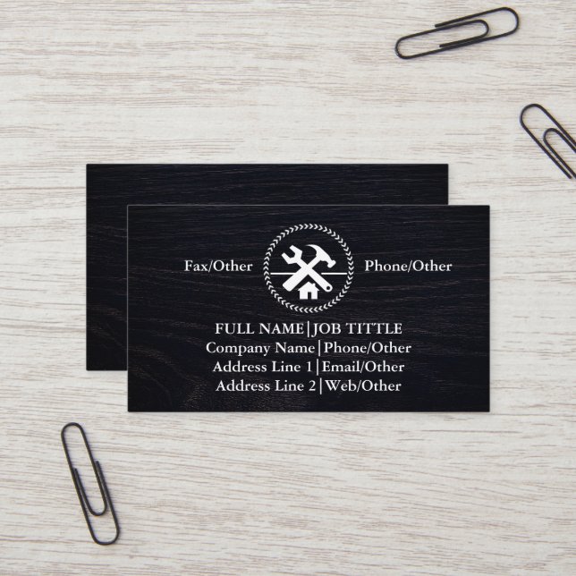 Carte De Visite Outils de charpentier constructeur professionnel m (Devant/Arrière en situation)