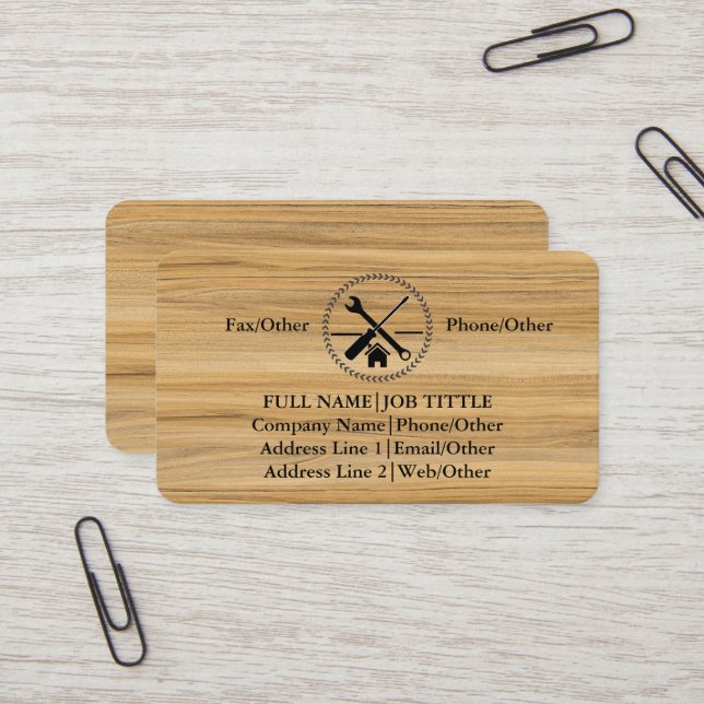 Carte De Visite Outils de charpentier constructeur professionnel m (Devant/Arrière en situation)