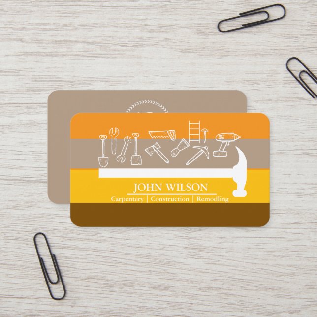 Carte De Visite Outils de charpentier constructeur professionnel m (Devant/Arrière en situation)