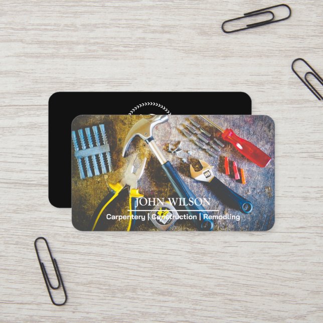 Carte De Visite Outils de charpentier constructeur professionnel m (Devant/Arrière en situation)