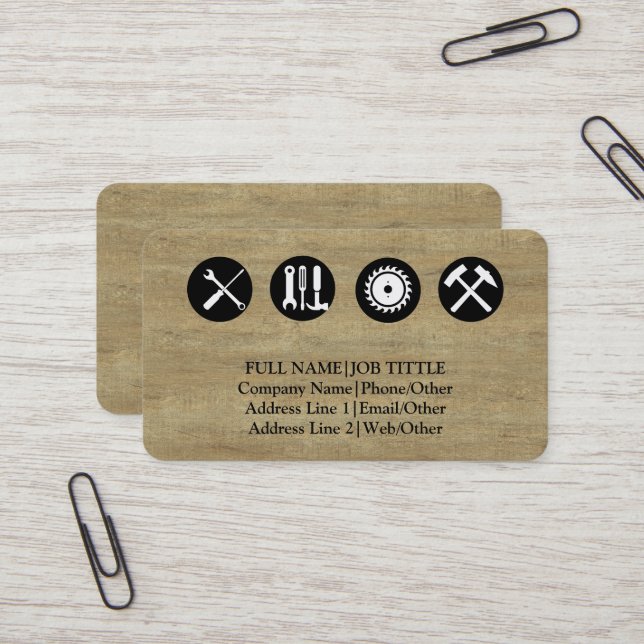 Carte De Visite Outils de charpentier constructeur professionnel m (Devant/Arrière en situation)