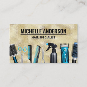 Carte De Visite Outils de coiffeur Shimmer Or