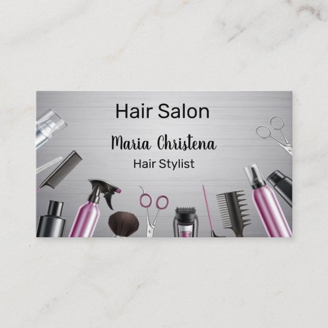 Carte De Visite Outils de coiffure Salon de coiffure Coiffeur Rose (Devant)