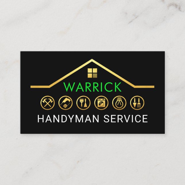 Carte De Visite Outils de construction de Handyman en or Toiture (Devant)