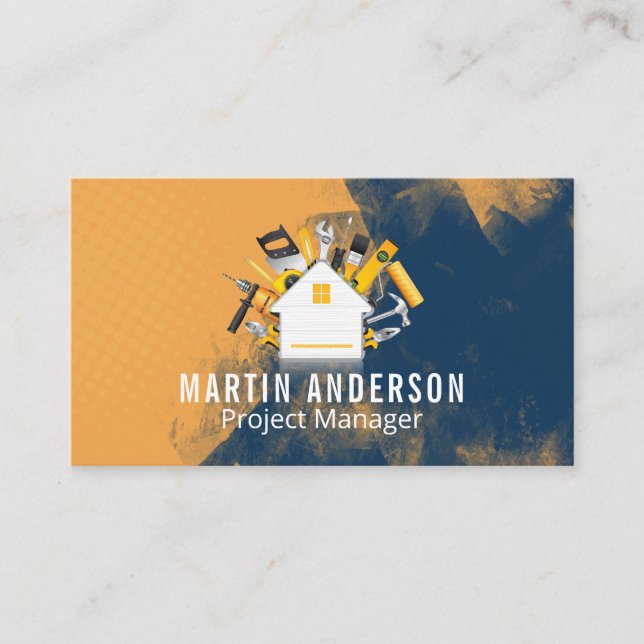 Carte De Visite Outils de construction | Logo de l'entrepreneur en (Devant)