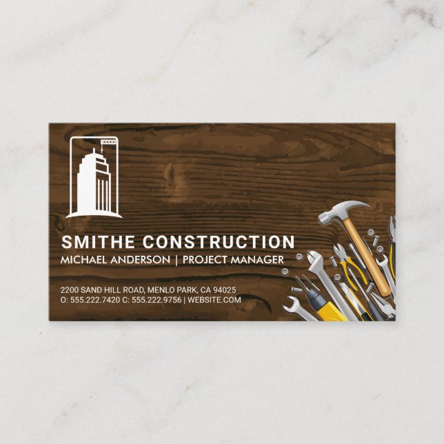 Carte De Visite Outils de construction | Logo du bois et du bâtime (Devant)