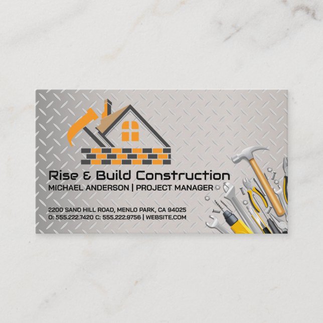 Carte De Visite Outils de construction | Maçonnerie | Entrepreneur (Devant)