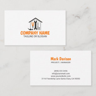 Carte De Visite Outils de contractant de maison orange moderne