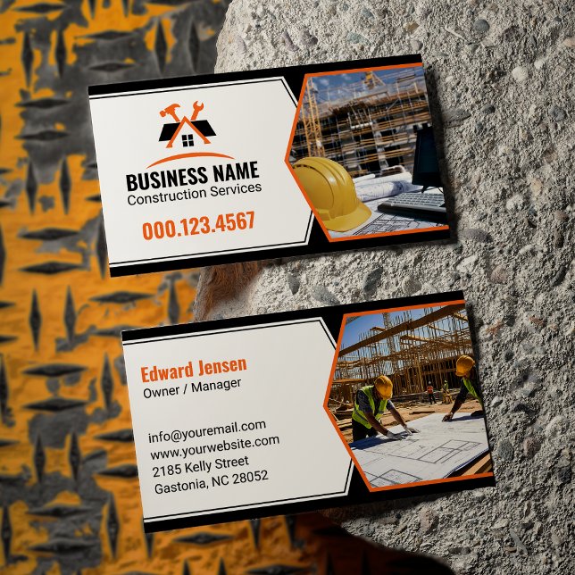 Carte De Visite Outils de contractant professionnels Orange Blanc (Créateur téléchargé)