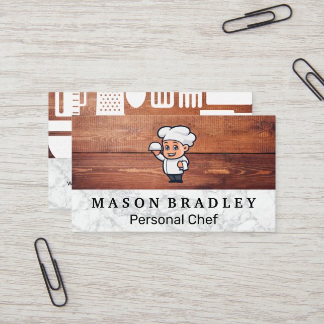Carte De Visite Outils de cuisine | Logo du chef (Devant/Arrière en situation)
