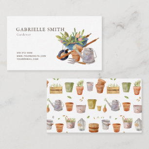 Carte De Visite Outils de jardinage Aquarelle Blanc
