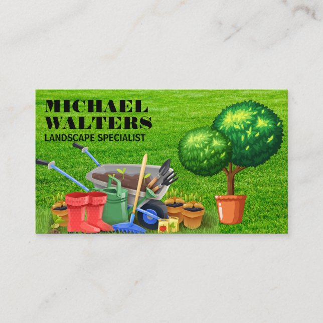 Carte De Visite Outils de jardinage de brouette | Topiaire (Devant)