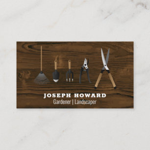 Carte De Visite Outils de jardinage   Table de bois