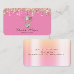 Carte De Visite Outils de main de pâtisserie scintillement rose or
