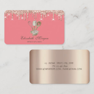 Carte De Visite Outils de main pour pâtisserie gouttes de rose dor