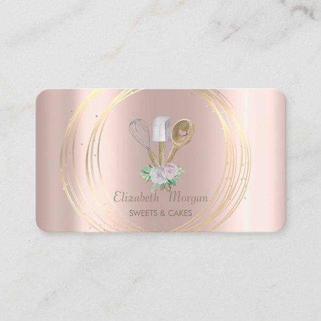 Carte De Visite Outils de main pour pâtisserie Rose Gold, Cercles  (Devant)